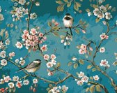 Happy Painter Vogels en bloemen schilderen op nummer 40x50  - Schilderen - INCL Frame - INCL ophangsysteem - schilderen op nummer volwassenen - Vogels - Bloemen - hobby en creatief volwassene