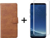 Samsung S8 Plus Hoesje - Samsung Galaxy S8 Plus hoesje bookcase bruin wallet case portemonnee hoes cover hoesjes - 1x Samsung S8 Plus screenprotector UV
