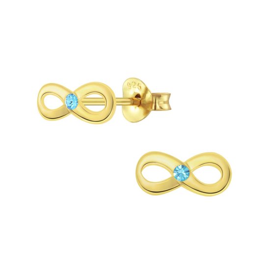 Joy|S - Zilveren Infinity oorbellen - blauw kristal - 14k goudplating