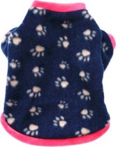 Hondentrui | Fleecetruitje voor kleine hondjes| Dog Jacket | Hondenjas| Hondentrui| Dogs| Winter| Donkerblauw met hondenpootjes| Donkerblauw/roze| Maat S