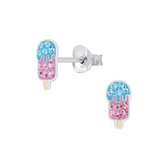 Joy|S - Zilveren ijsje oorbellen - ijslollie - roze paars kristal