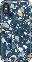 Apple iPhone XS Max Telefoonhoesje - Extra Stevig Hoesje - 2 lagen bescherming - Met Marmerprint - Terrazzo - Donkerblauw