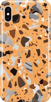 Apple iPhone XS Max Telefoonhoesje - Premium Hardcase Hoesje - Dun en stevig plastic - Met Marmerprint - Terrazzo - Oranje