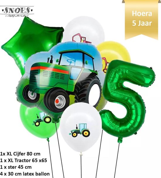 Verjaardag Jongen Tractor - Trekker - Boerderij Ballonnen Set * Cijfer 5 * Nummer 5 * Hoera 5 jaar * Snoes * Verjaardag * Kinderfeest * Verjaardag Versiering * Thema Tractor - Trekker - Boerderij - Voertuig * Snoes * Vijfde Verjaardag