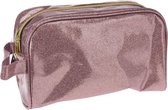 Toilettas/make-up tas glitter roze 25 cm - Reis toilettassen/etui - Handbagage