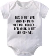 Hospitrix Baby Rompertje met Tekst "Als ik het van papa en mama niet mag hebben… dan krijg ik het van oom wel" | 0-3 maanden | Korte Mouw | Cadeau voor Zwangerschap | Bekendmaking