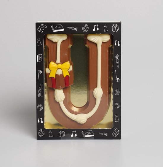 Luxe Gedecoreerde Melk Chocolade Letter U - 240 Gram
