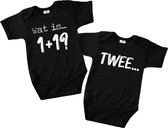 Rompertjes baby tweeling met tekst-bekendmaking zwangerschap-één en één is twee-Maat 62