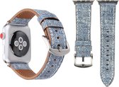 Compatible apple watch bandje - By Qubix - Denim Pattern Echt Leren bandje - Licht blauw - Geschikt voor Apple Watch 38mm / 40mm / 41mm - Apple watch series 3/4/5/6/7