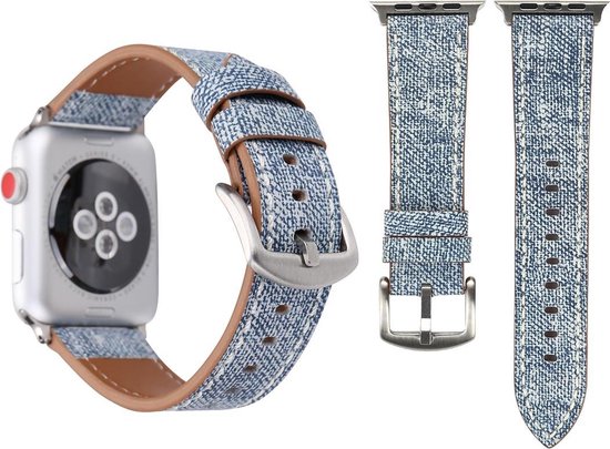 By Qubix Denim Pattern Echt Leren bandje - Licht blauw - Geschikt voor Apple Watch 38mm - 40mm - 41mm - Compatible Apple watch bandje - smartwatch
