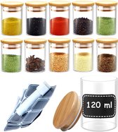 Voorraadpotten | Kruidenpotten | 10 Stuks | Glas | Bamboe | 120ml | Sticker | Luchtdicht |  Vaatwasmachinebestendig