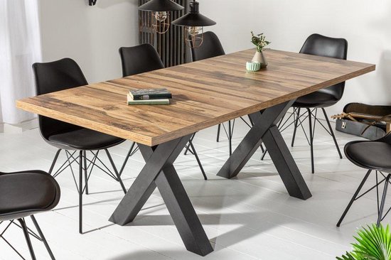 Table à manger industrielle extensible 160-210 cm aspect chêne