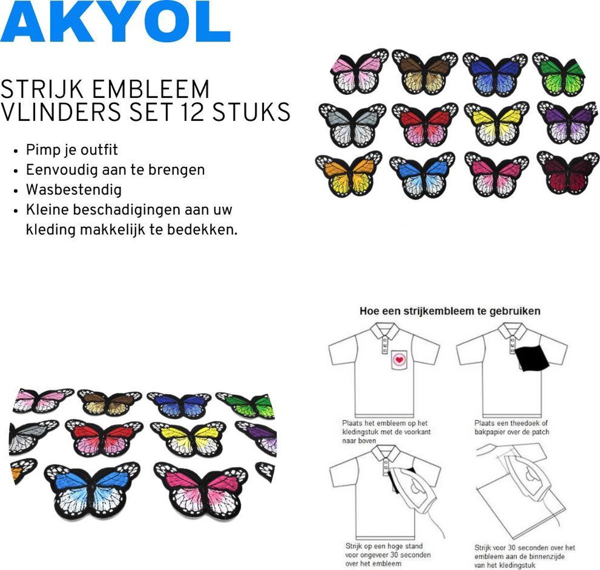Strijk embleem 'Vlinders groot patch set (12)' – stof & strijk applicatie |  bol.com