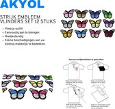 Akyol - Strijk embleem ‘Vlinders groot patch set (12)' – stof & strijk applicatie