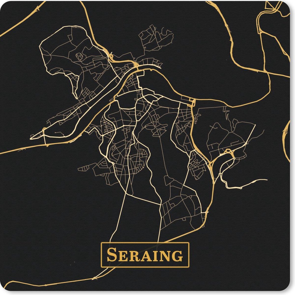 Muismat 30x30 cm - Mousepad Kaart - Seraing - Simpel - Goud - Zwart - Muismatten