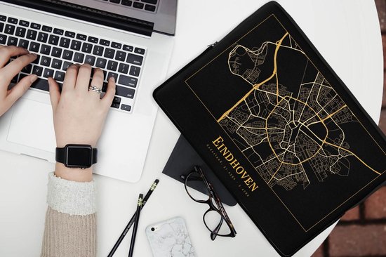 Housse pour ordinateur portable 13 pouces - Carte - Eindhoven - Or - Zwart - Housse pour ordinateur portable