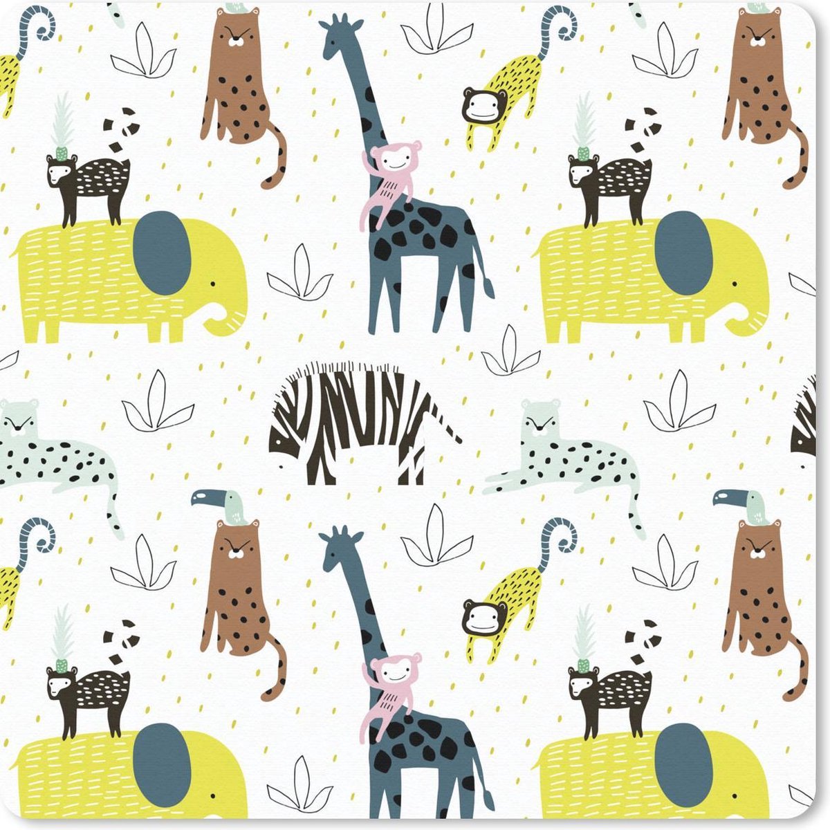 Muismat 30x30 cm - Mousepad Jungle - Giraffe - Aap - Muismatten