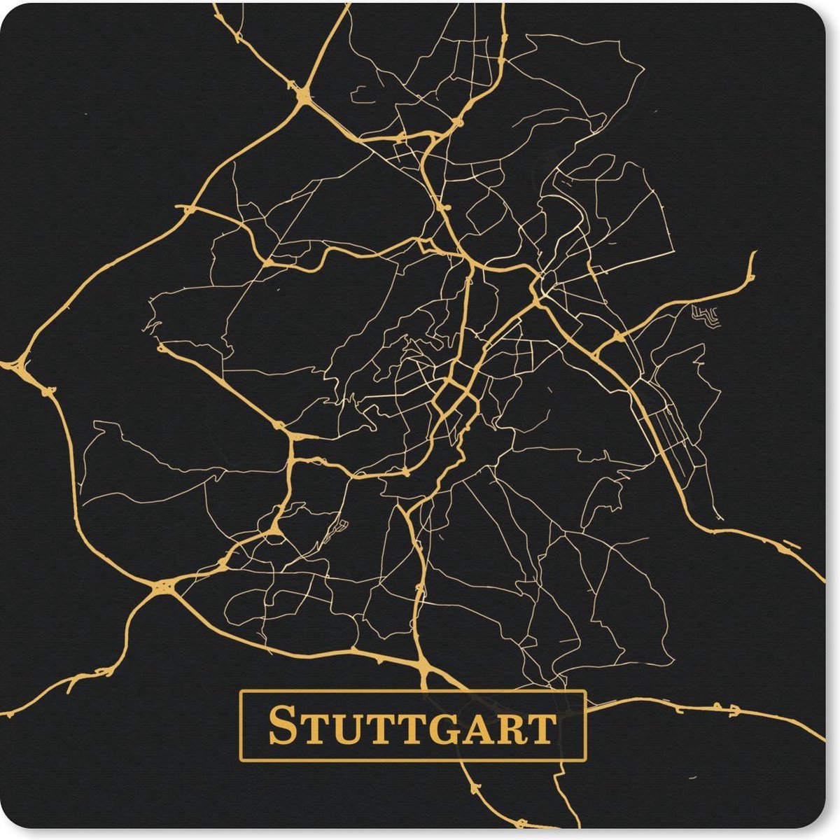 Muismat 30x30 cm - Mousepad Kaart - Stuttgart - Duitsland - Goud - Zwart - Muismatten