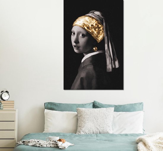 Wanddecoratie Metaal - Aluminium Schilderij - Meisje met de parel - Johannes Vermeer - Goud - Dibond