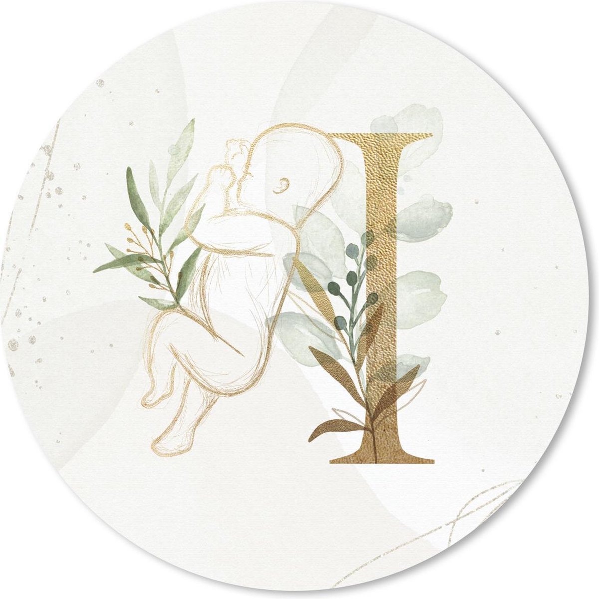 Muismat rond 20x20 cm - Mousepad Letters - I - Baby - Waterverf - Ronde muismatten