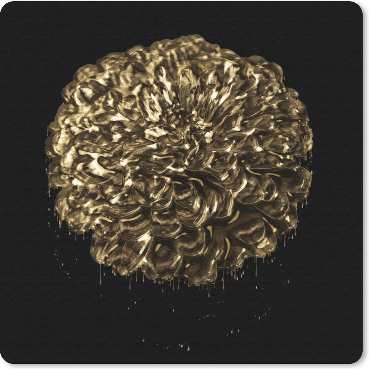 Muismat 30x30 cm - Mousepad Bloemen - Bladeren - Goud - Muismatten