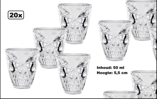 20x Doodskop shotglas 50ml - Halloween horror griezel doods hoofd creepy shot drinken thema feest festival