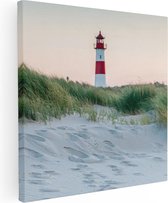 Artaza Canvas Schilderij Strand En Duinen Met Een Vuurtoren - 80x80 - Groot - Foto Op Canvas - Canvas Print