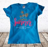 Meisjes T-shirt Summer Vibes blauw -Fruit of the Loom-98/104-t-shirts meisjes