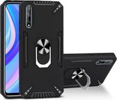 Voor Huawei Y8p PC + TPU-beschermhoes met 360 graden draaibare ringhouder (zwart)