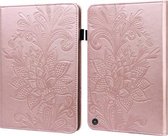 Voor Amazon Kindle Fire HD 10 2021/HD 10 Plus 2021 Kant Bloem Embossing Patroon Horizontale Flip Lederen Case met Houder & Kaartsleuven & Portemonnee & Fotolijst (Rose Goud)