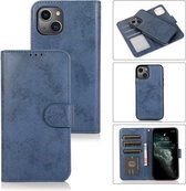 Retro 2 in 1 afneembare horizontale flip lederen hoes met kaartsleuven en portemonnee voor iPhone 13 Pro (donkerblauw)