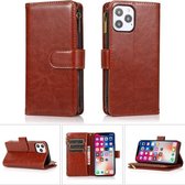 Multifunctionele Crazy Horse Textuur Horizontale Flip Leren Case met 9 Kaartsleuf & Houder & Rits Portemonnee & Lanyard Voor iPhone 13 Pro (Bruin)