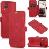 Duwvenster dubbele gesp PU + siliconen horizontale flip lederen tas met houder en kaartsleuf voor Samsung Galaxy A12 (rood)