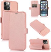 Duwvenster dubbele gesp PU + siliconen horizontale flip lederen tas met houder en kaartsleuf voor iPhone 12 Pro (roségoud)