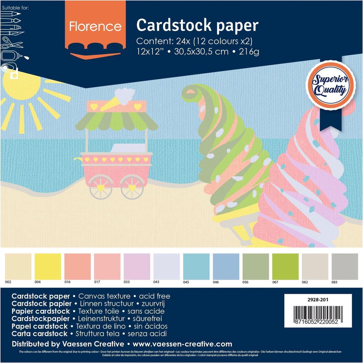 Florence Karton - Pastel Kleuren - 305x305 - Ruwe textuur - 216g - 24 vellen