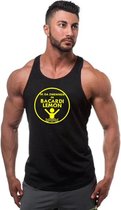 Zwarte Tanktop sportshirt met “Ik ga zwemmen in Bacardi Lemon “ print geel Size L