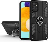 Voor Samsung Galaxy A72 5G koolstofvezelpatroon pc + TPU-beschermhoes met ringhouder (zwart)