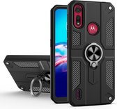 Voor Motorola Moto E6s (2020) koolstofvezelpatroon pc + TPU-beschermhoes met ringhouder (zwart)