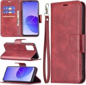 Voor OPPO Reno6 5G Retro Lamsvacht Textuur Pure Kleur Horizontale Flip PU Lederen Case met Houder & Kaartsleuven & Portemonnee & Lanyard (Rood)