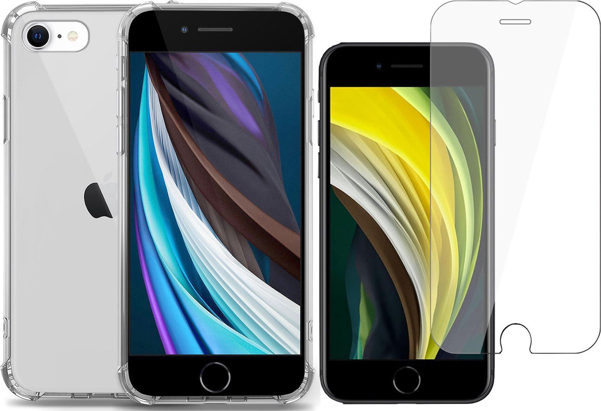 Geschikt voor iPhone SE 2020 / 8 / 7 Hoesje Transparant - Screenprotector Glas