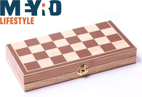 Thumbnail van een extra afbeelding van het spel Meyro Lifestyle - Schaakbord met schaakstukken - Opbergdoos - Schaken - Schaakset - Schaakspel - Inclusief speelstukken - Hout