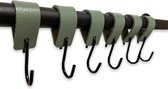 Brute Strength - Leren S-haak hangers - Vaalgroen - 24 stuks - 12,5 x 2,5 cm – Zwart zilver – Leer - handdoekhaakjes - Ophanghaken – kapstokhaak