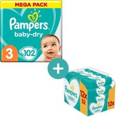 Pampers Baby Dry Luiers Maat 3 - 102 Luiers + Pampers Sensitive Billendoekje 624 Stuks