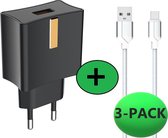 3x Oplader met USB C Oplaadkabel Geschikt voor Samsung S20 / S10 / S9 / S8 HTC/Huawei/Oppo/Sony