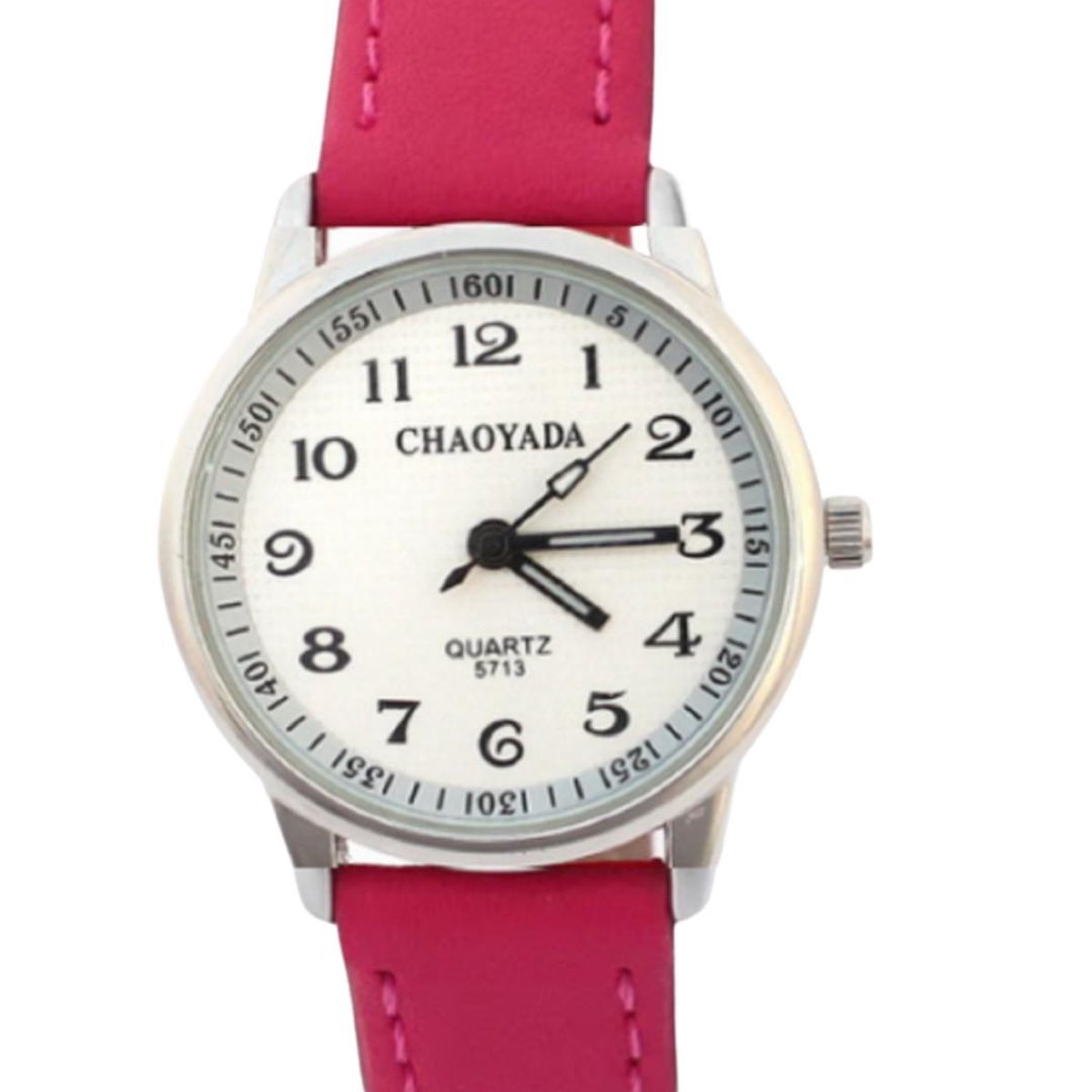Horloge- Midden roze- 29 mm- Leer-Dames-Tiener-Met extra batterij-Charme Bijoux