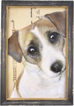 Schilderij - Hond - Jack Russell - Hout - Zwart - Rechthoek - 34 x 23,5 cm