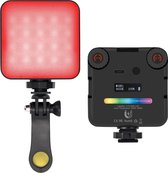 YONO LED Videolamp voor Smartphone en Camera – RGB LED Mini Studiolamp Accessoires – Zwart