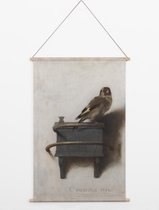 Wanddoek Het Puttertje - Carel Fabritius - Wandkleed Dieren - Vogels - Wanddecoratie Stof - 90x60 cm - Vintage Textielposter