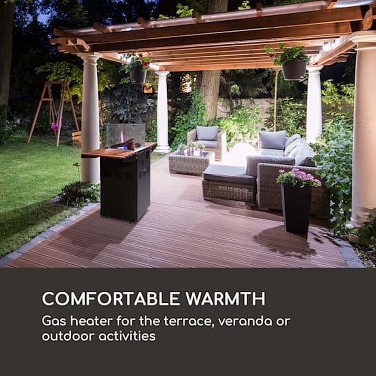 Blumfeldt Terrasverwarmer, Outdoor-gasterrasverwarmer, Heizpilz gas voor terras, tuin & balkon, Terrasverwarmer met elektrische ontsteking, 360° vlammenzicht, Gasterrasverwarmer met wielen – foto 4