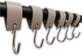 Brute Strength - Leren S-haak hangers - Licht Grijs - 12 stuks - 12,5 x 2,5 cm – Zwart zilver – Leer - handdoekhaakjes - Ophanghaken – kapstokhaak